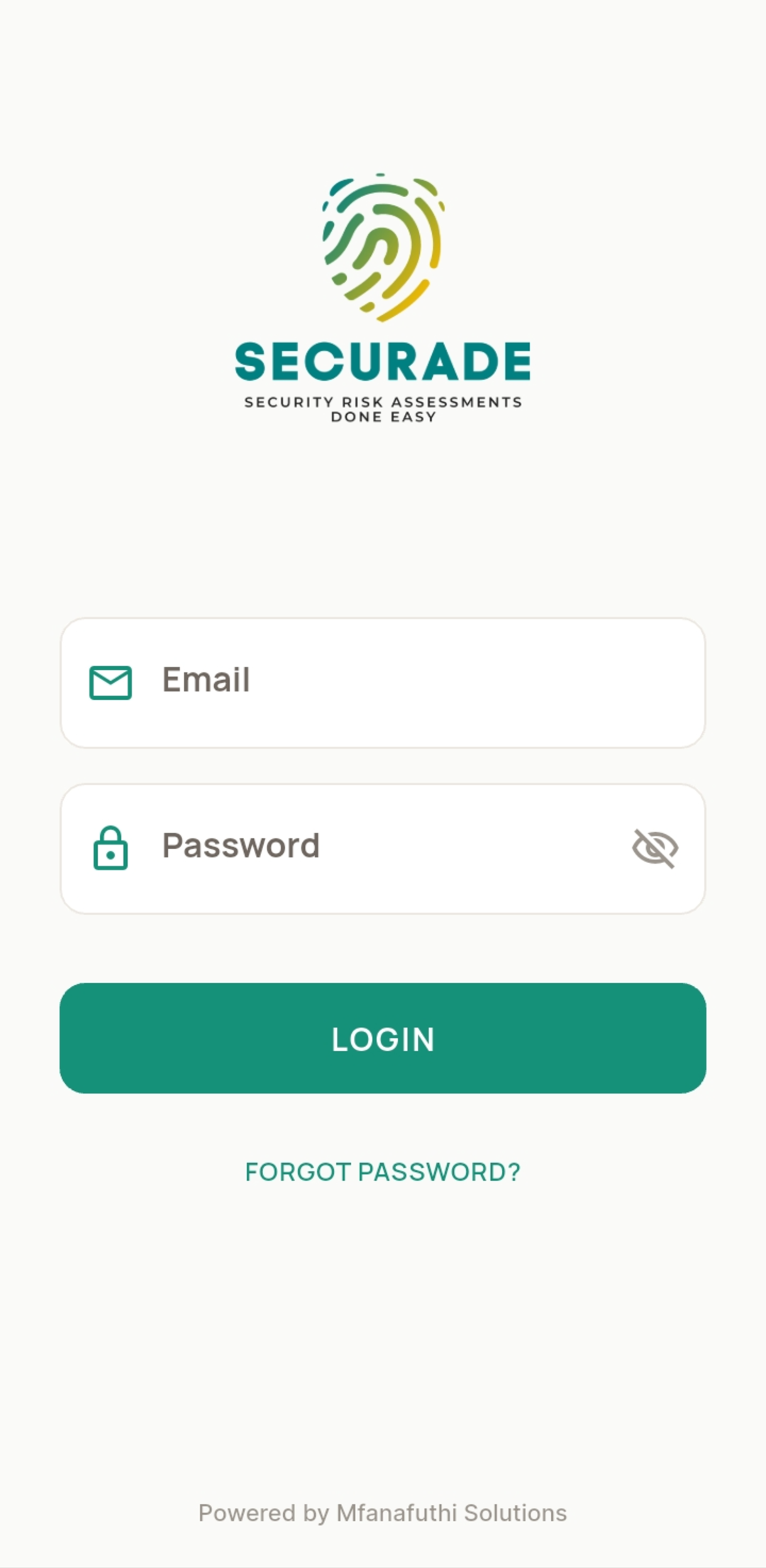 Securade app login screen